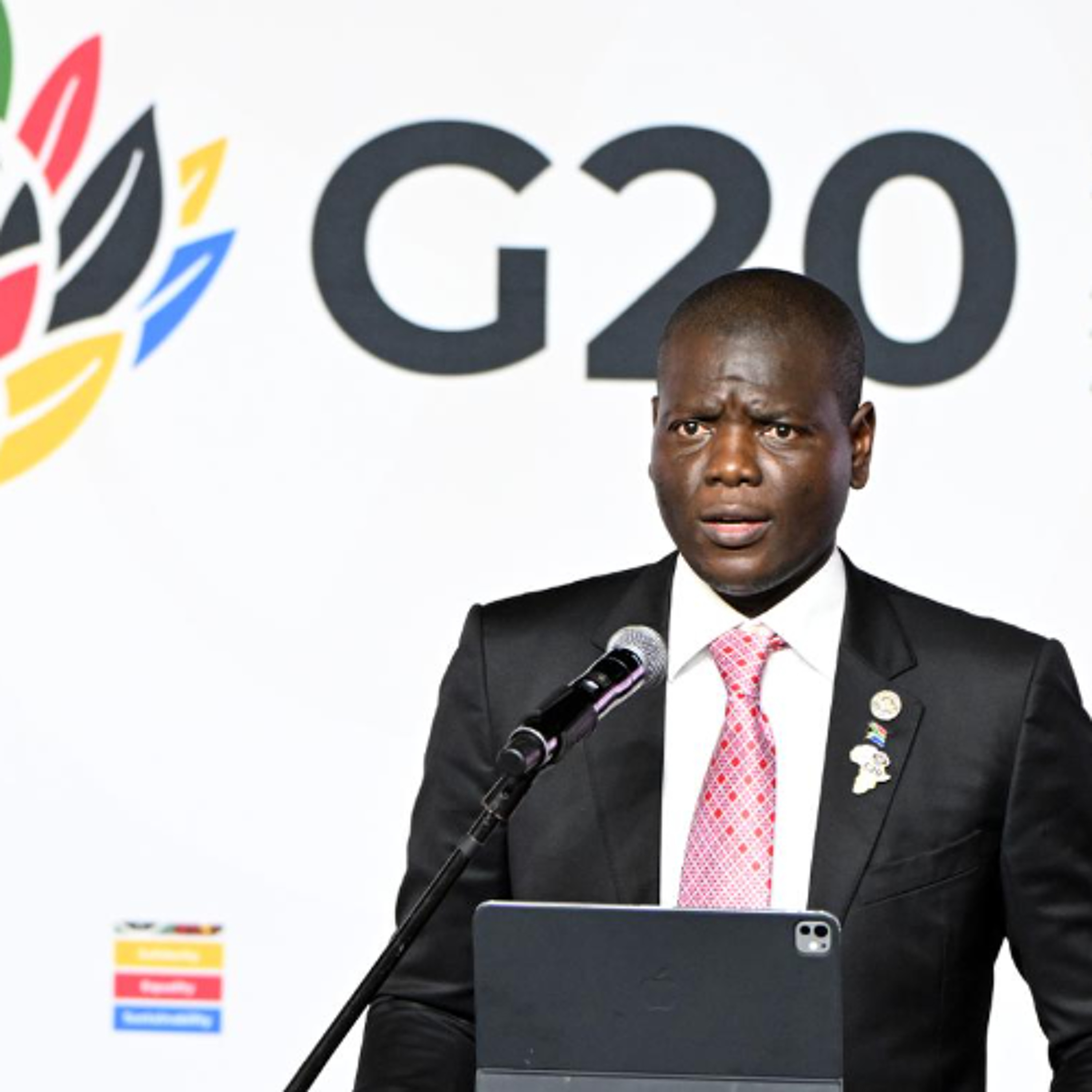 Minister Lamola engages members of the media on the sidelines of the G20. Nasrec :Johannesburg. 22/11/2025.IN LAMOLA PRESS BRIEFING