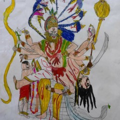 Narasimha defeats Hiranyakashipu, painting by Abhimaneyu Singh (6 years)