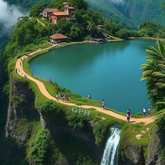 Lake with Falls, piano & drums*