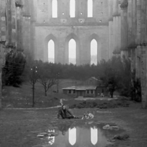Figures Outside a Dacha, with Snowfall, and an Abbey in the Background (Excerpt 3)