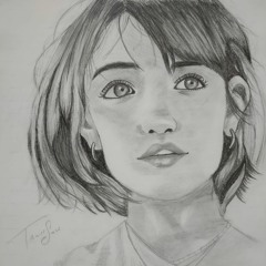 Pencil portrait drawing of a girl