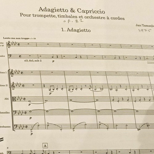 Adagietteo & capriccio pour trompette (cornet), timbales et orchestre à cordes