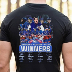 New York Rangers 2023 2024 Presidents + Eastern + Metro Winners Signatures Shirt