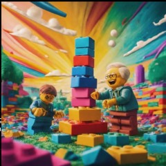 Happy Grandpa building LEGO blocks With Frank by his side,