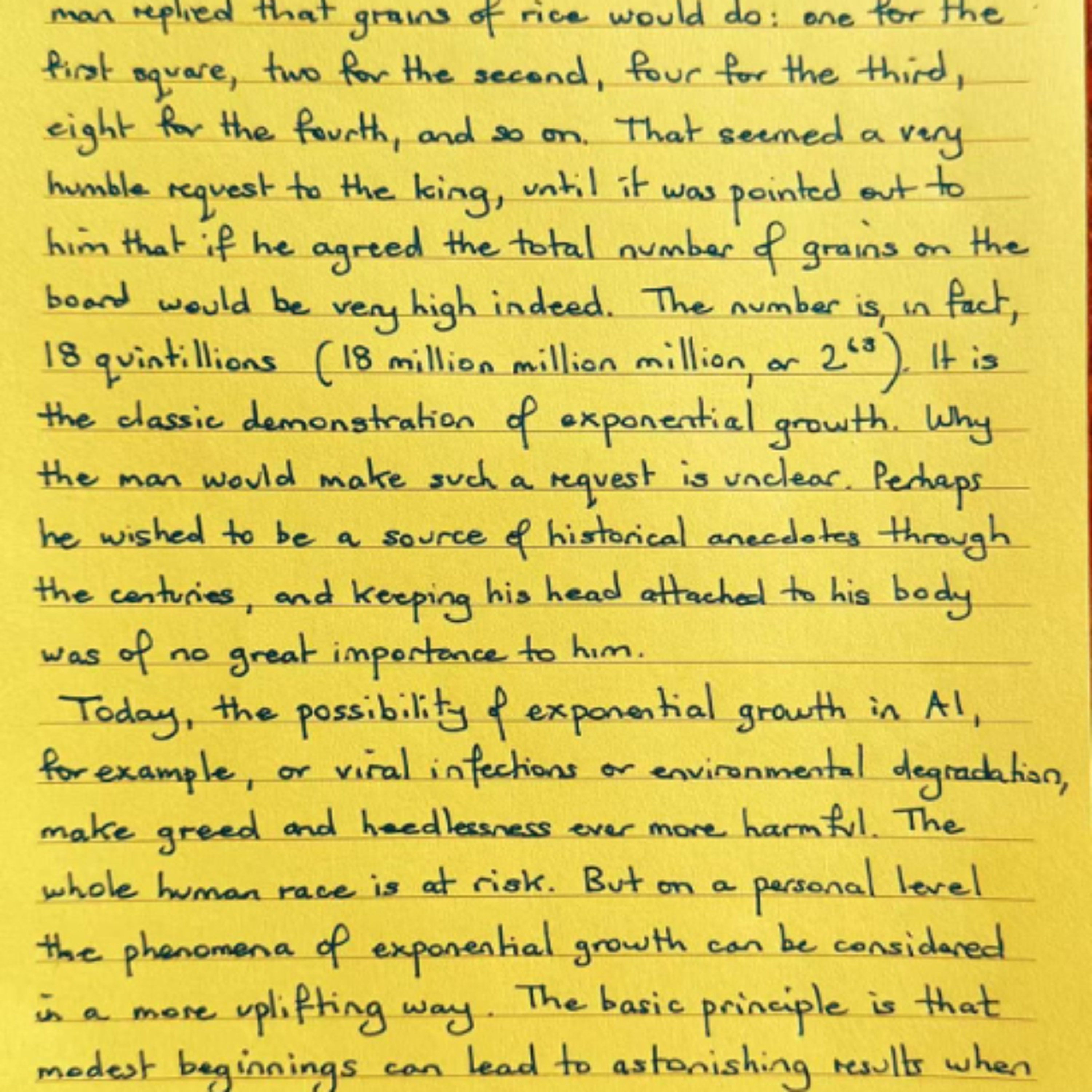 Nutrimento del Cuore - Foglietto Giallo del 14 ottobre 2025 sull'aneddoto degli scacchi e la crescita esponenziale