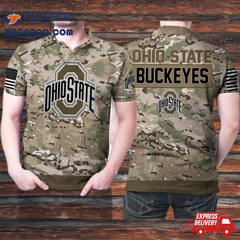 Ohio State Buckeyes Camouflage Veteran American Flag 3D Printed Gift For Fan Polo