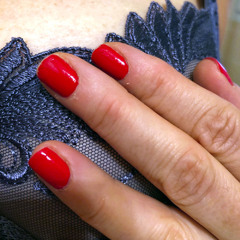 Blue bra & red nails