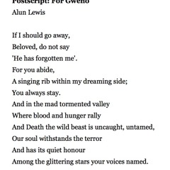 509 Postscript: For Gweno by Alun Lewis, read by Ioan Gruffudd
