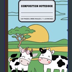 [ebook] read pdf ❤ Composition Notebook: Adorable Cow themed Journal Book for School Kids | Wide R