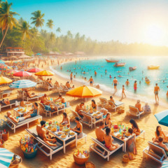 Candolim. Music for relaxing, eating together, lounging, swimming and sunbathing