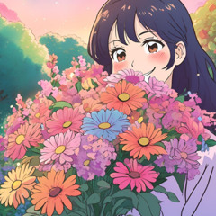 花束を抱えて