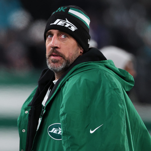 NFL: Miami Dolphins at New York Jets. Jan 5, 2025; East Rutherford, New Jersey, USA; New York Jets quarterback Aaron Rodgers (8) during the third quarter of their game against the Miami Dolphins at MetLife Stadium. Mandatory Credit: Ed Mulholland-Imagn Images