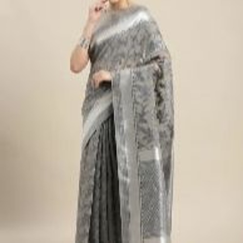 Buy Grey Printed Chanderi Silk Saree