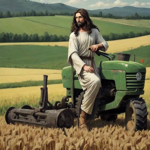 jesus on a tractor