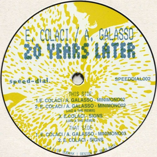 E.Colaci / A.Galasso - 20 Years Later (Incl. Jad & The Remixes) (SPEEDDIAL002)