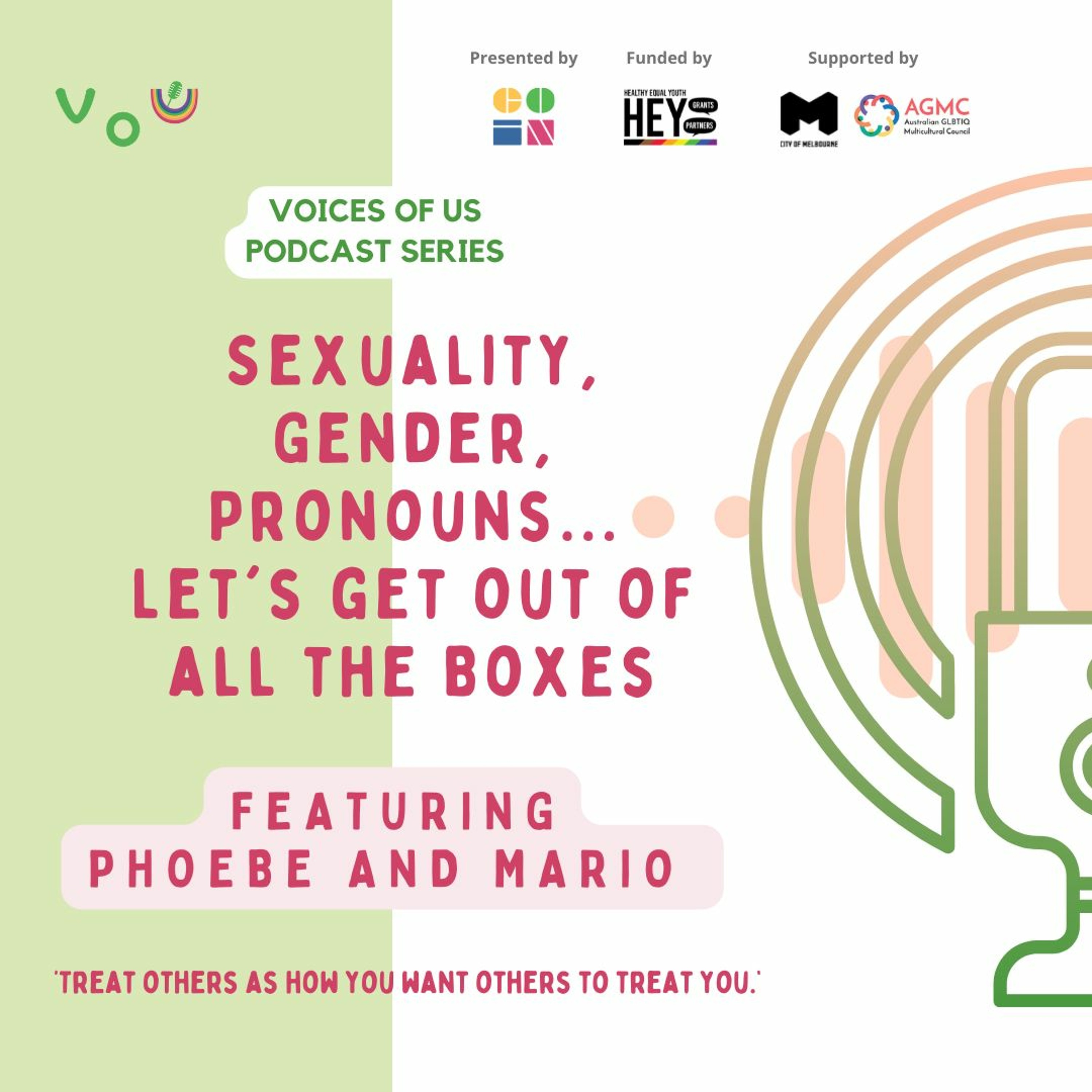 Voices of Us Ep. 2: Phoebe & Mario; Sexuality, Gender, Pronouns...Let's get out of all the Boxes episode artwork