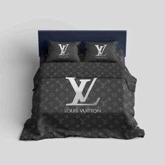 Louis Vuitton Luxury Brand Logo Background Black And Silver Symbol Design Home Decor Bedding Set With Pillow Cases