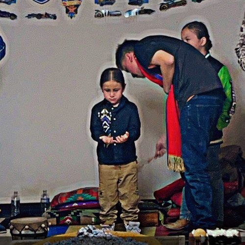 Stuart Snake Jr & Dallas Bearskin. Enoch 5th Birthday. Winnebago, NE.