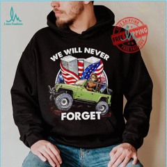Bigfoot riding Jeep we will never forget American flag shirt
