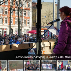 Radio Inklusive - Redakteurin Simone spricht auf der Frauen*-Tags-Demo am 8. März 2025
