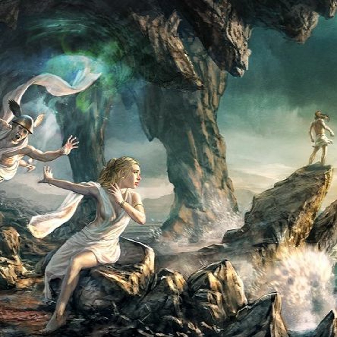 Odysseus builds a boat on the island of Ogygia. Odysseus stranded and saved  by the Nymph Calypso builds a boat on the island of Ogygia. Printed on the  back with text in, image size:1080x1080