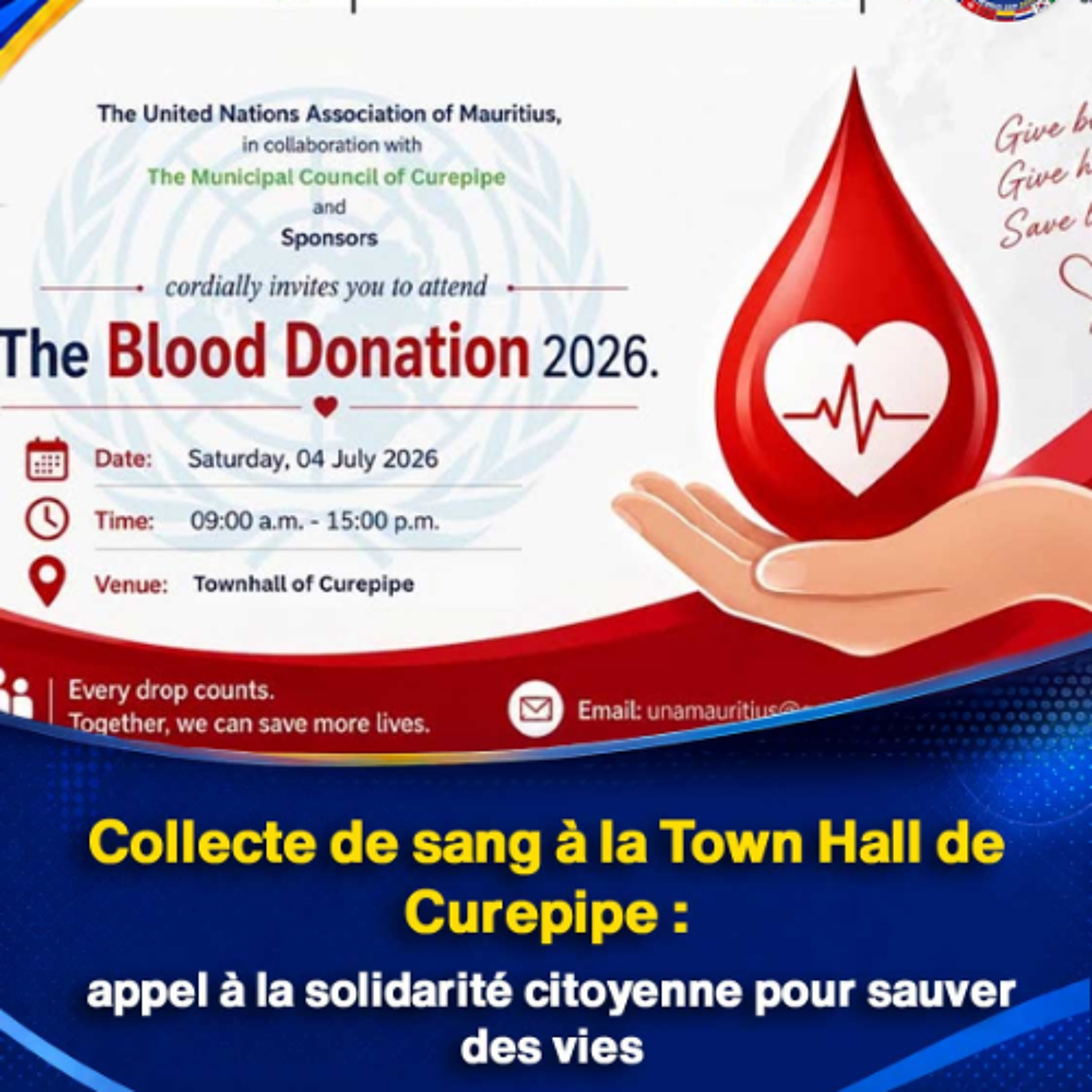 Collecte de sang à la Town Hall de Curepipe : appel à la solidarité citoyenne pour sauver des vies