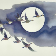 Geese Flying in Front of a Full Moon
