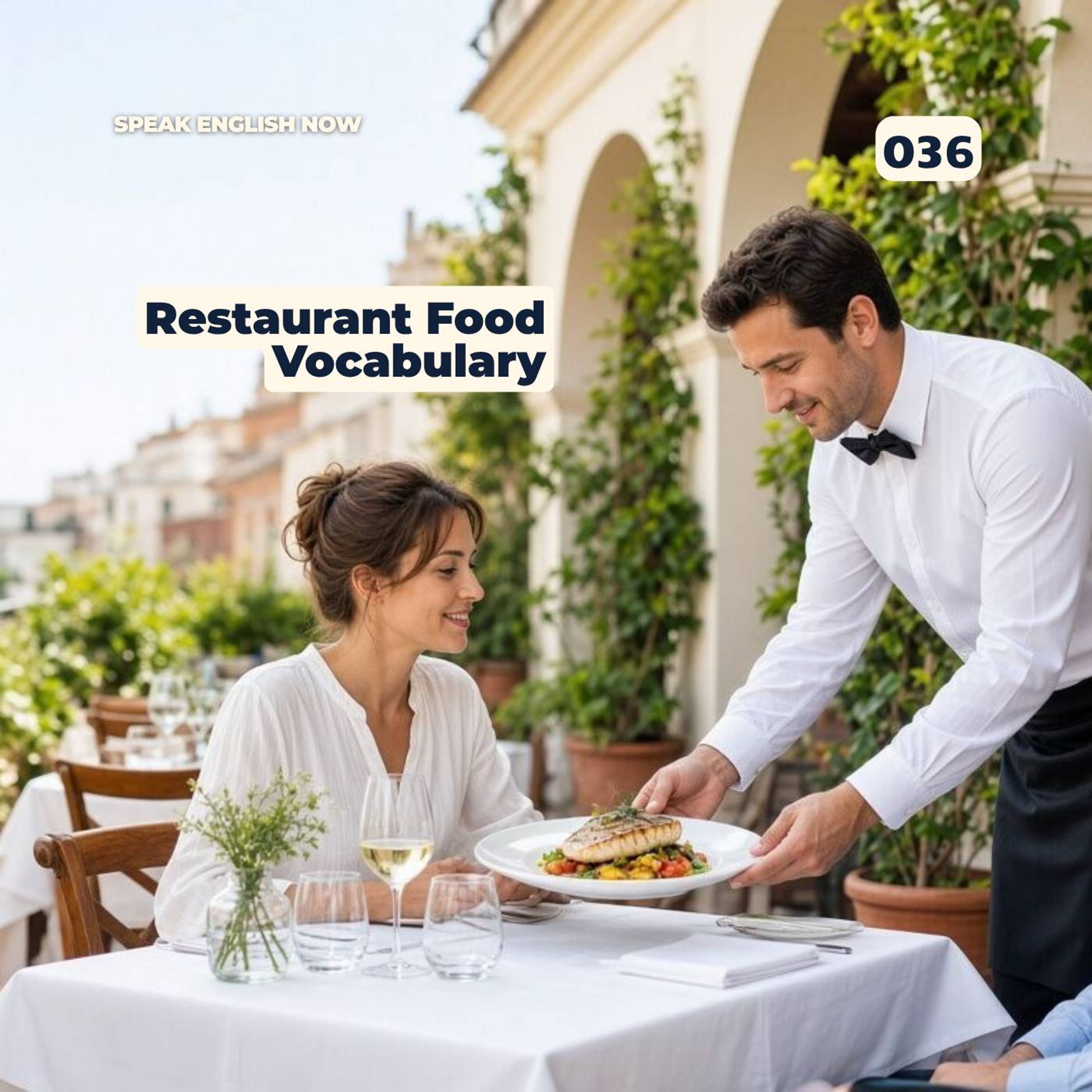 #036 English Food Vocabulary Lesson – Eat Healthy at a Restaurant episode artwork