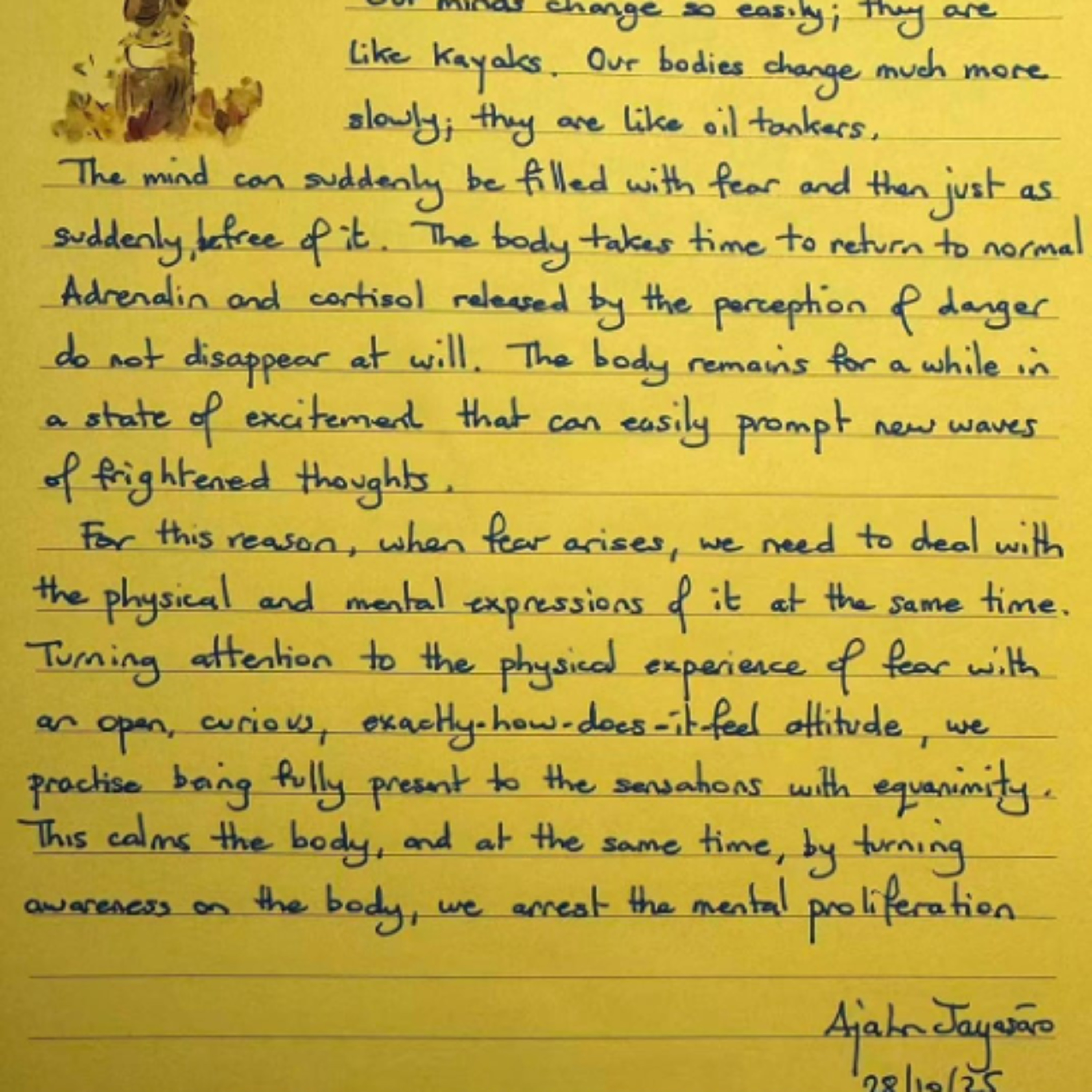 Nurtimento del Cuore - Foglietto Giallo del 28 ottobre 2025 sulla calma e sull'arresto delle proliferazioni mentali