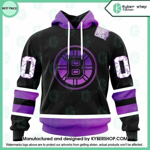 Boston Bruins Special Black Hockey Fights Cancer Kits CUSTOM Hoodie