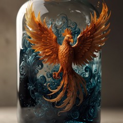 Resin Phoenix Rising From Softly Glowing Resin Embers