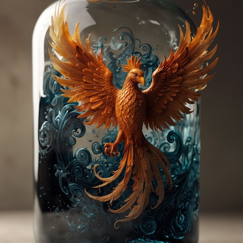 Resin Phoenix Rising From Softly Glowing Resin Embers