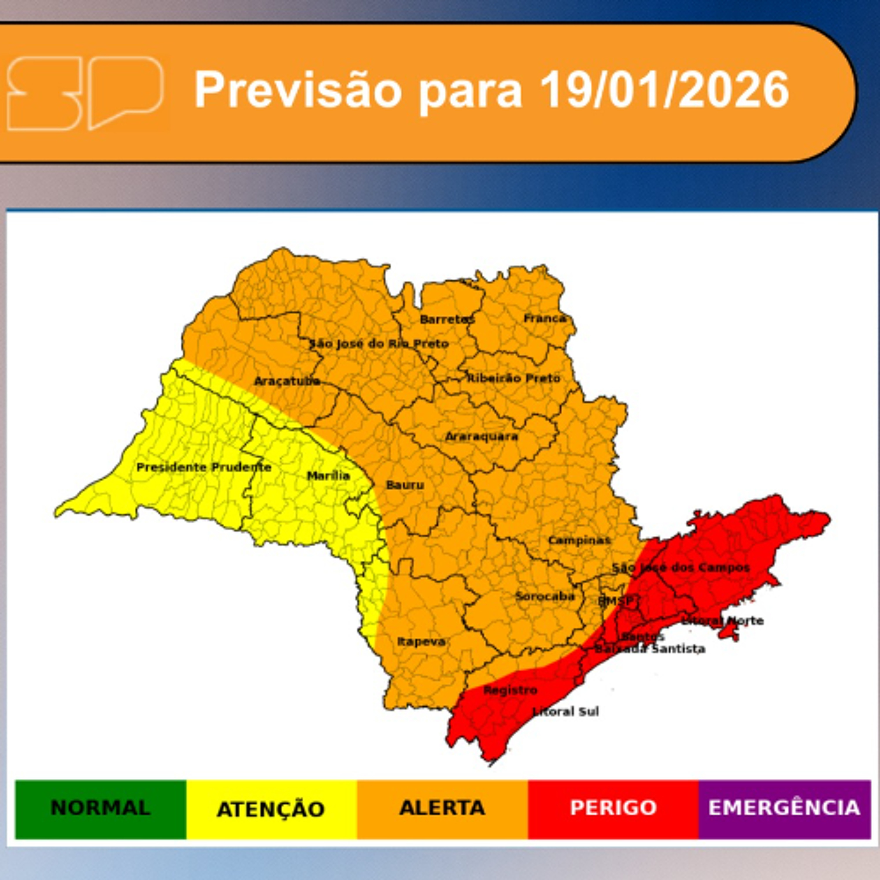Defesa Civil - Segunda-feira, dia 19/01/2026, a frente fria começa a se afastar
