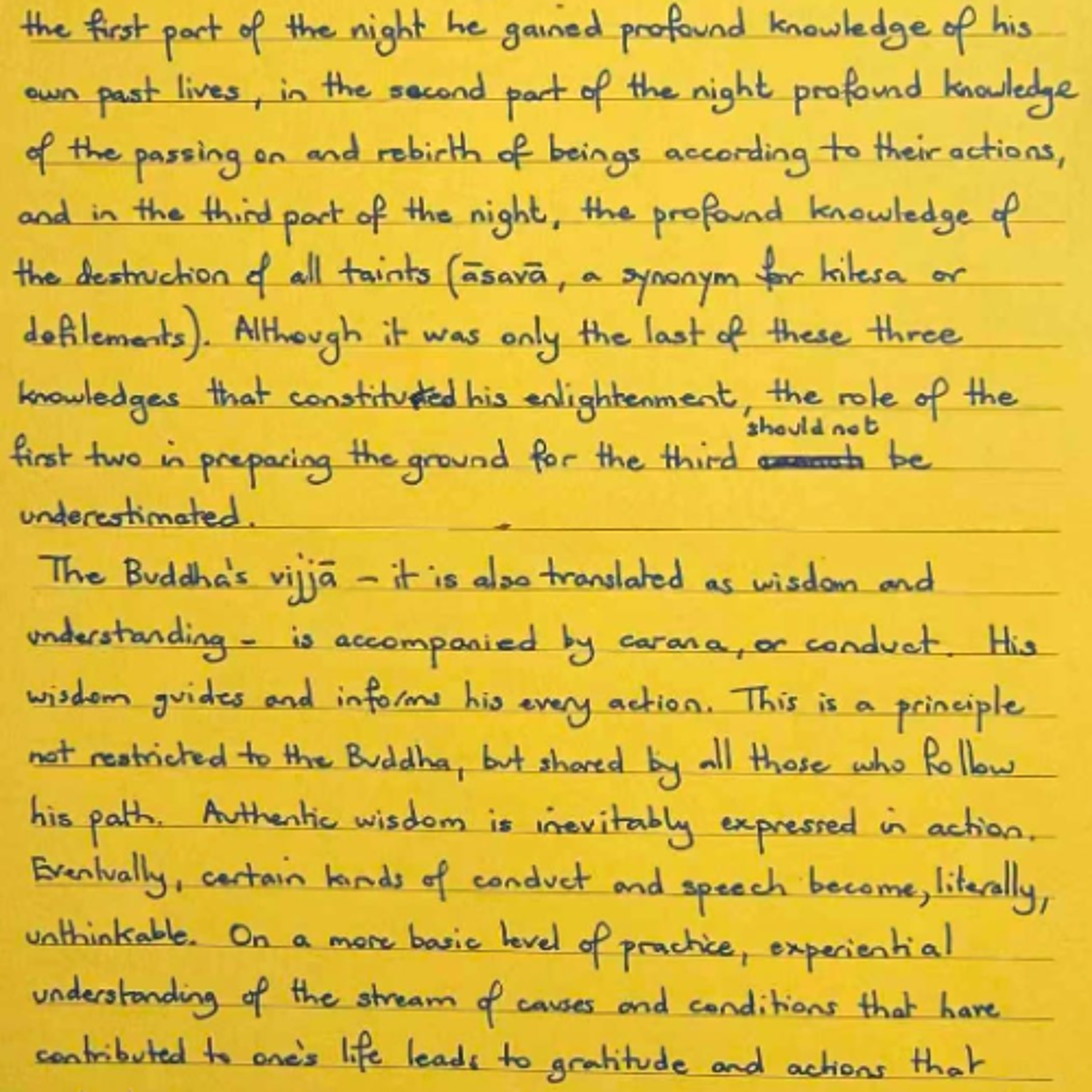 Nutrimento del Cuore - Foglietto giallo del 27 gennaio 2026  sui tre vijjā o conoscenze del Buddha illuminato