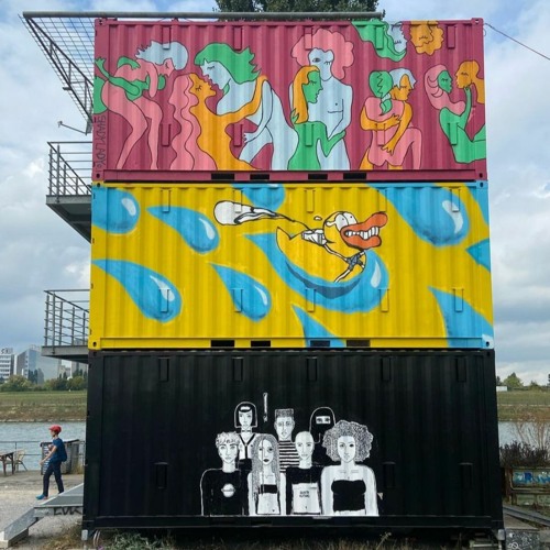 Container wiewaersmalmit.ch at Hafen Basel with Sade, Gea, Alba and Dominik