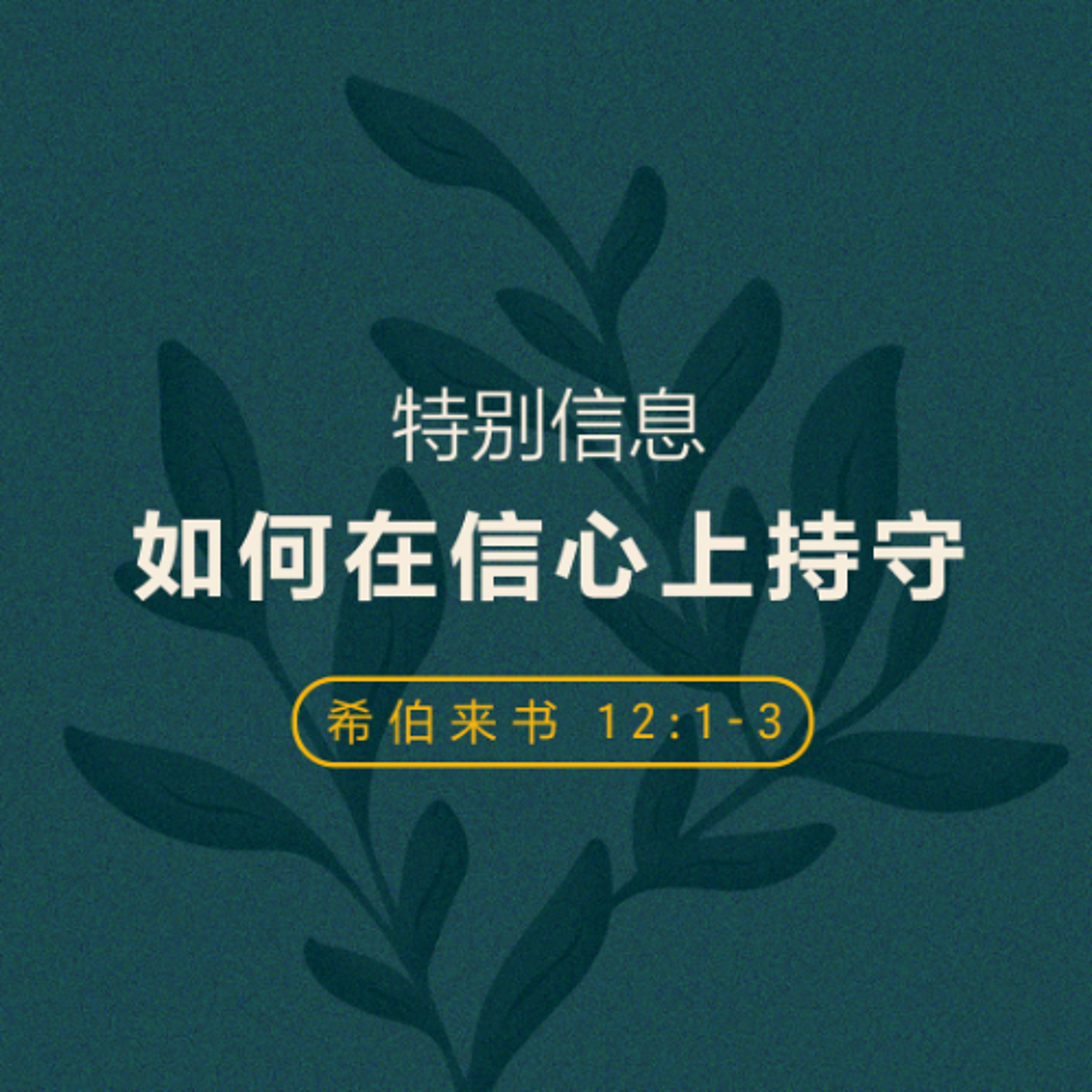 8/24/2025 【特别信息】如何在信心上持守（来12:1-3）——  黄亮圣 牧师