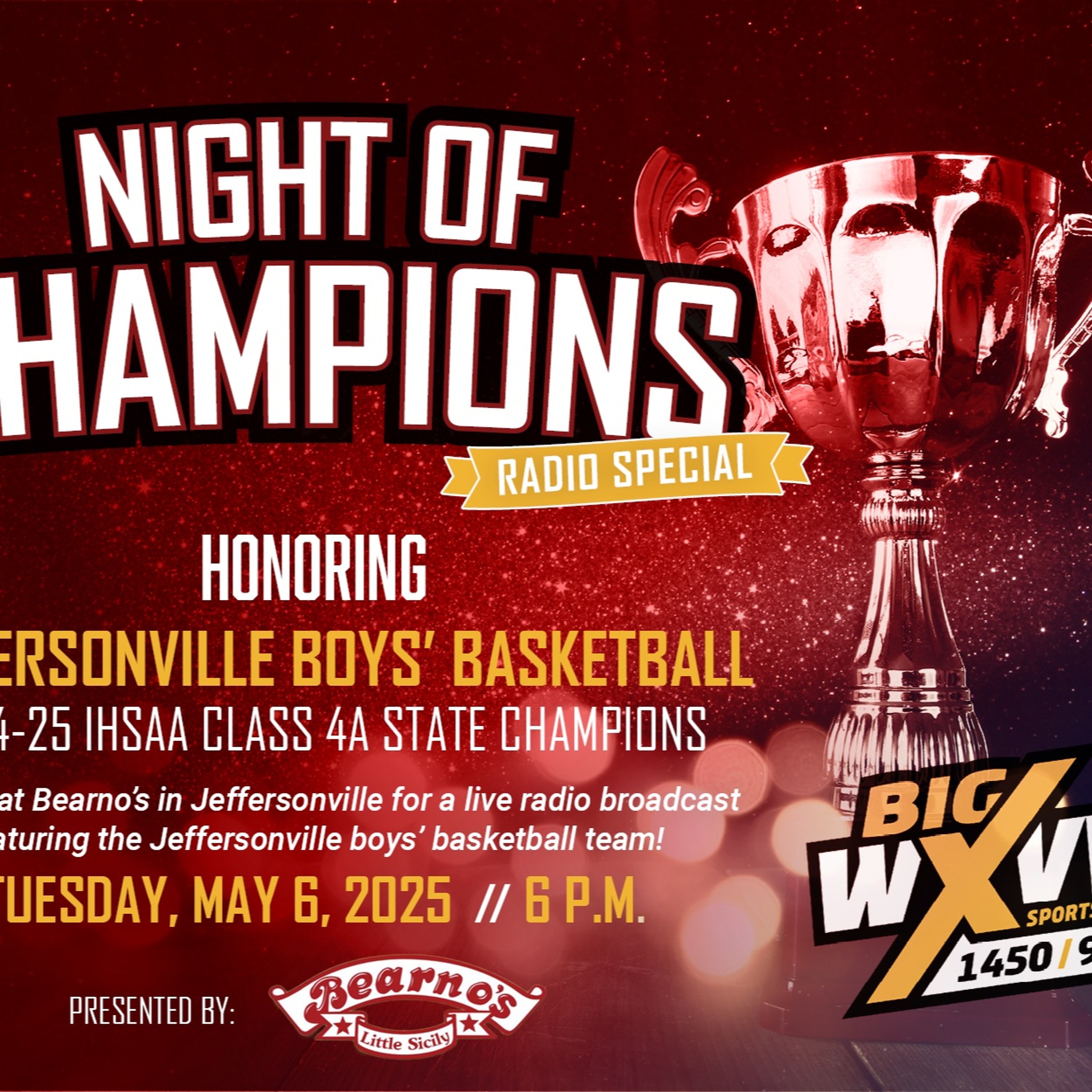 Tuesday, May 6, 2025, Night of Champions with Jeffersonville boys' basketball episode artwork