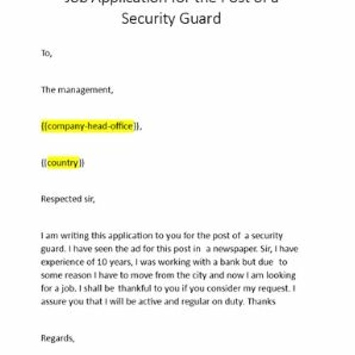 Job Application For The Post Of Security Guard | Bizzlibrary