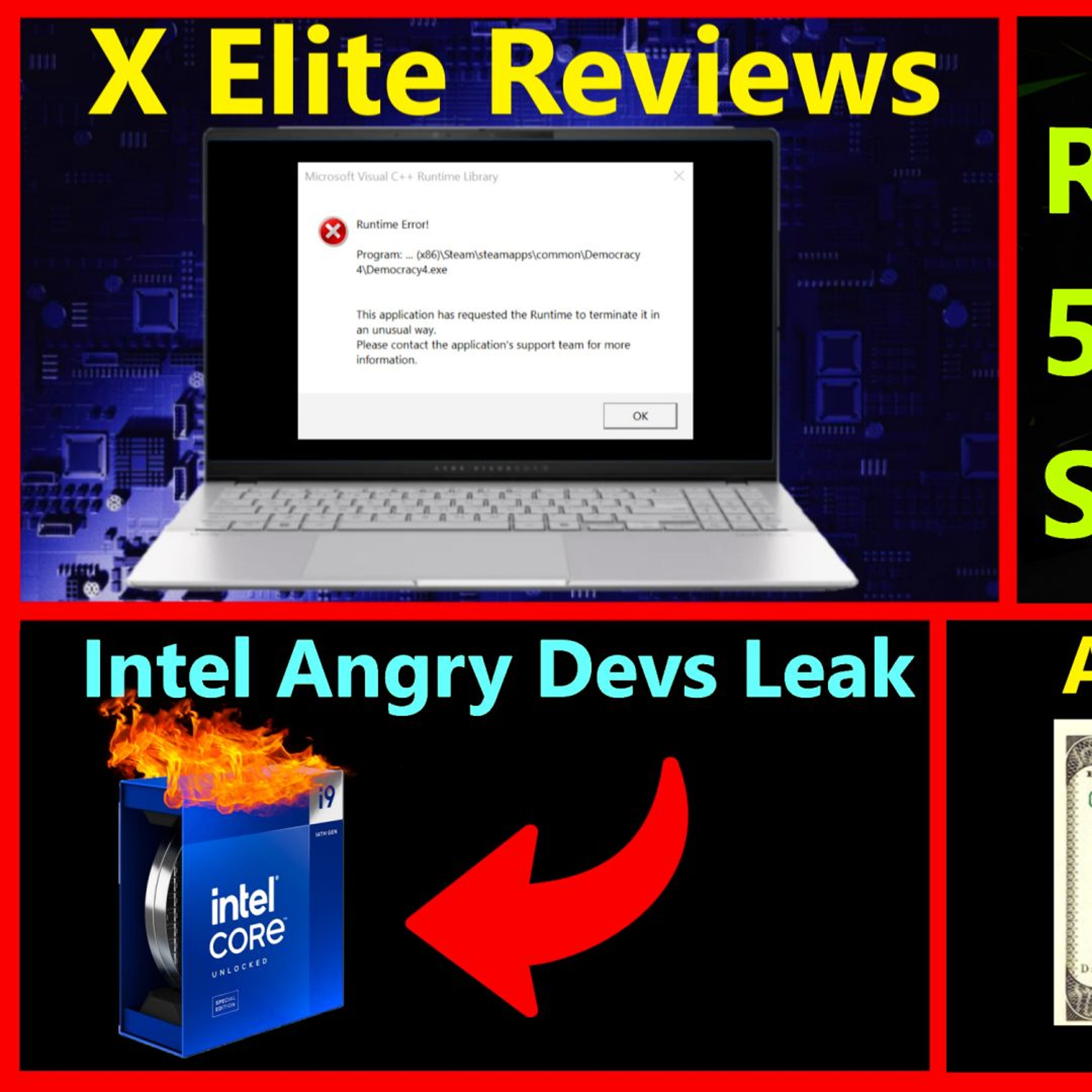 cover of episode 262. Qualcomm X Elite Review, RTX 5000 Specs, Intel Angry Devs Leak, AMD Zen 5 Price