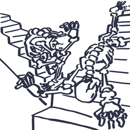 Several Skeletons Falling Down Approximately 51 Flights of Stairs