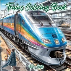 18+ Trains Coloring Book for Adults: 40 Illustrations of Steam Engines, Locomotives, Electric T