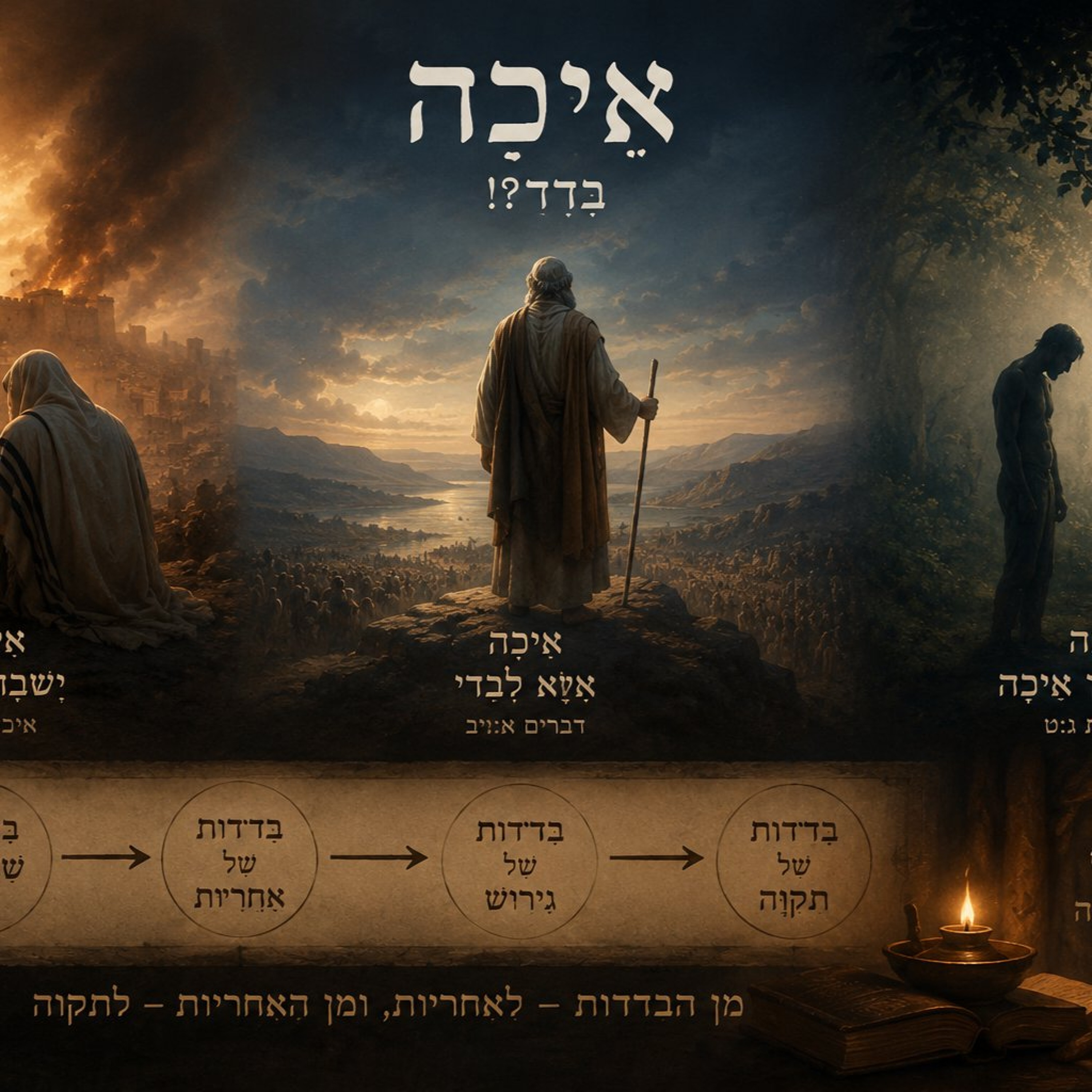 על גזירת הבדידות והאבסורדיות הקיומית כנגזרת מהגלות והריחוק מהמקדש. אֵיכָה ואַיֶּכָּה ומה שביניהם. ועל קריאת הבדידות של משה בפרשת  דברים episode artwork