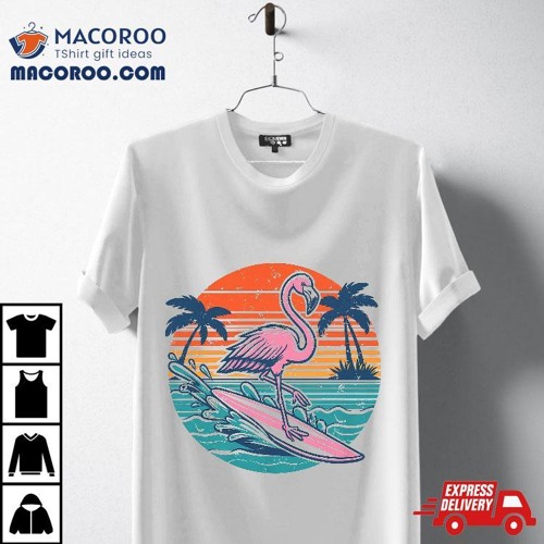 Vintage Style Beach Flamingo Surfing 70s Retro Hawaiian Shirt