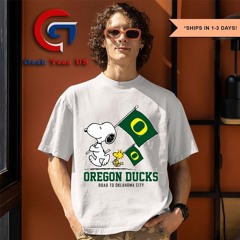 Snoopy and Woodstock Oregon Ducks flag road to Oklahoma City logo 2024 shirt