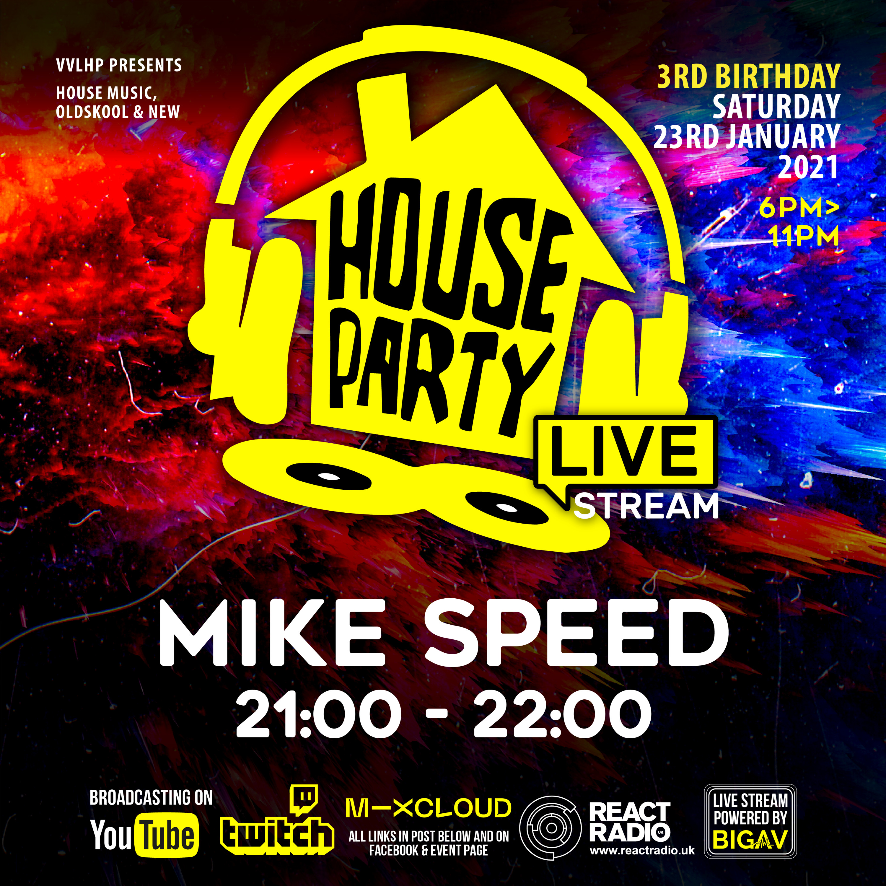 Mike Speed | House Party LIVE 5 | 230121 | 2100-2200 | Live Stream | & On React Radio Uk | 00s House episode artwork