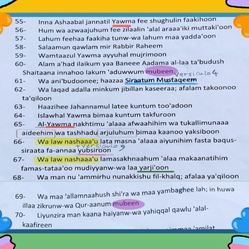 A quinta página da Surata Ya-sin❤️ versículos da ( 55 - 70 )🤗🤩 leitor é Mohamed Salah  Nafia 😍