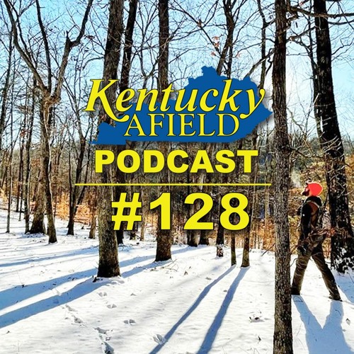 Podcast graphic showing a hunter walking through a forest