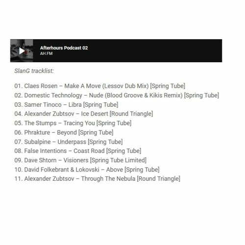 SlanG - Spring Tube guestmix @ Afterhours Podcast 02 (04.06.2023)
