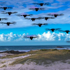 A flock of robotic seagulls