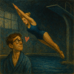 DIVING LOVE or: Ode to the Despair of a Poet in Love with a Diver. Oops, he looks like Woody Allen